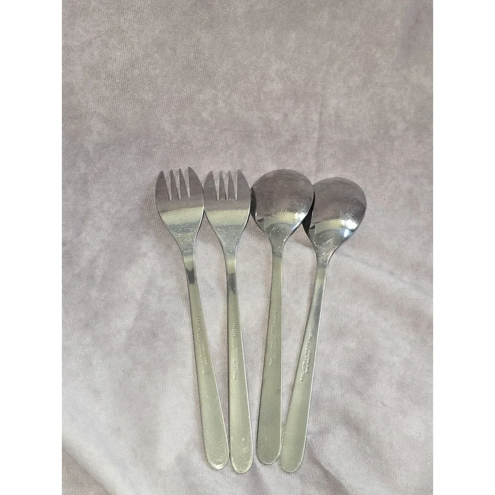 Lot Of 4 Dinner Forks& Spoons FORNUFT from IKEA Modern Design Stainless Flatware